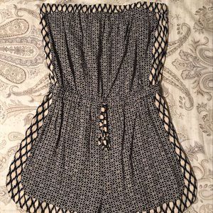 Angie Blue White Strapless Romper